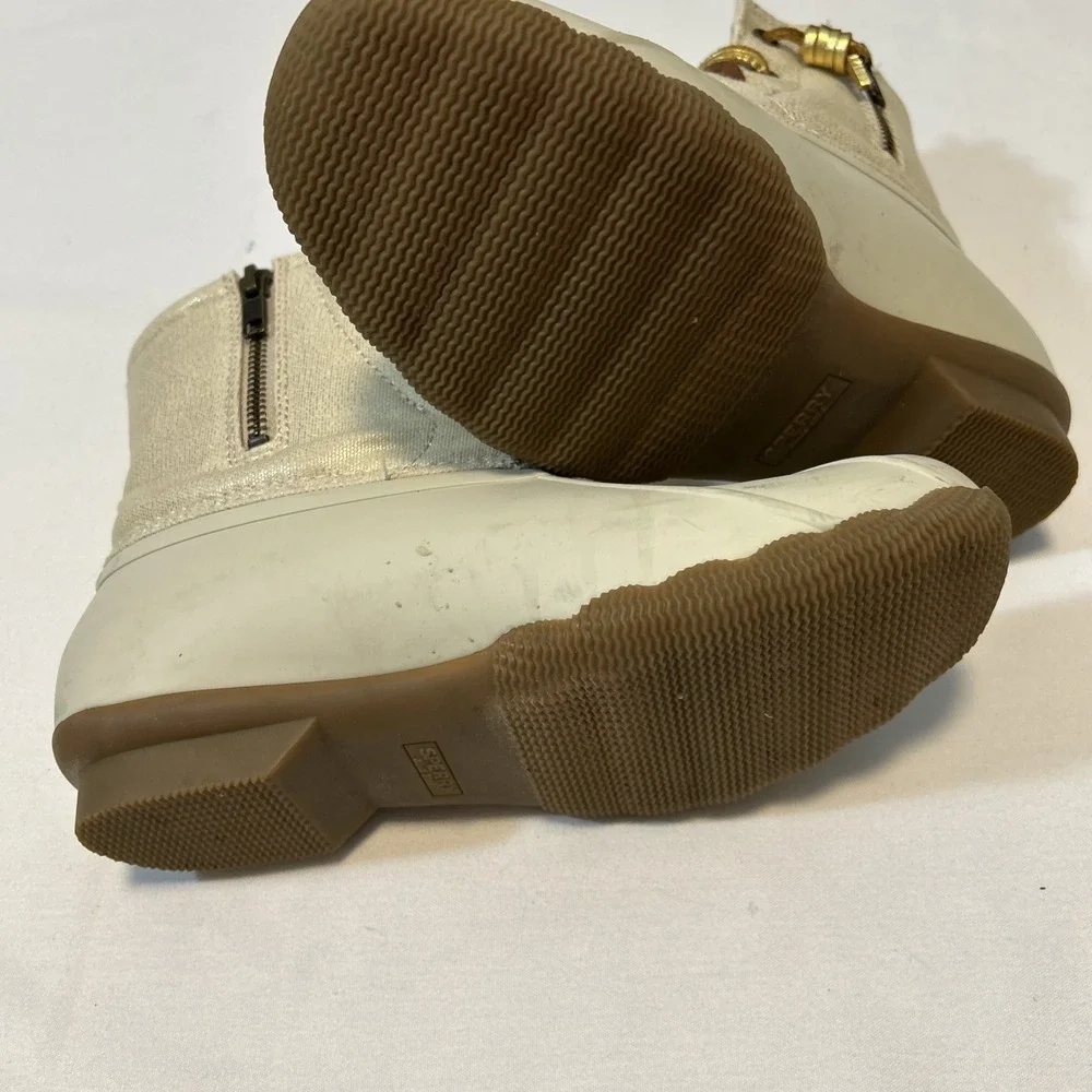 Sperry‎ Top-Sider Women 6.5 duck boots Saltwater Canvas Oat/Gold Rain Boots 286